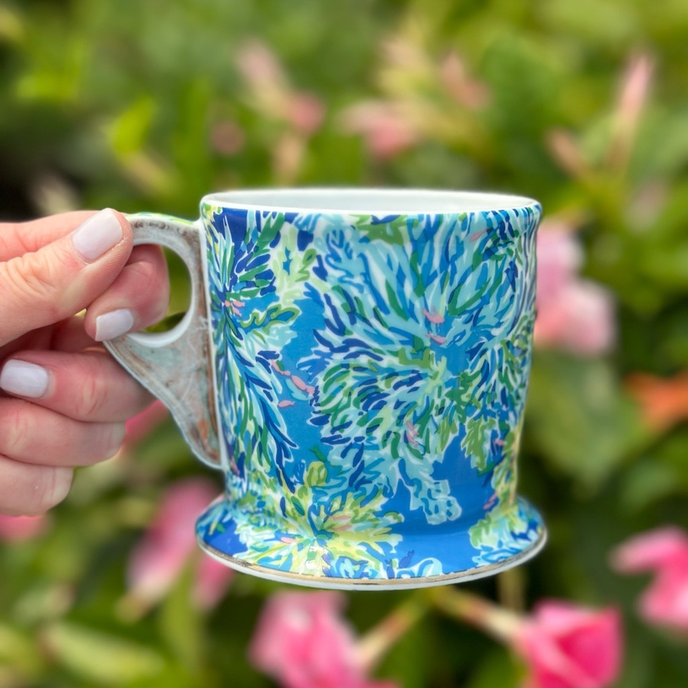 Lilly Pulitzer Wade & Sea Ceramic Mug Blue Green Gold